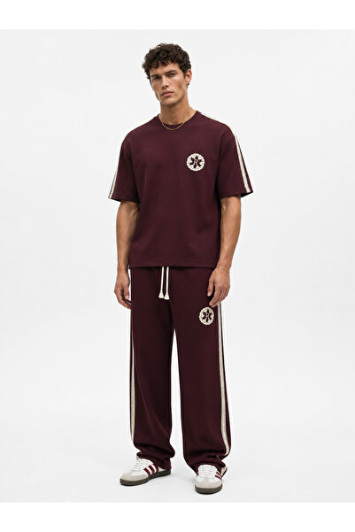 Respire Men's R Embroidered Stripe Detailed Regular Fit Tracksuit Set Claret Red