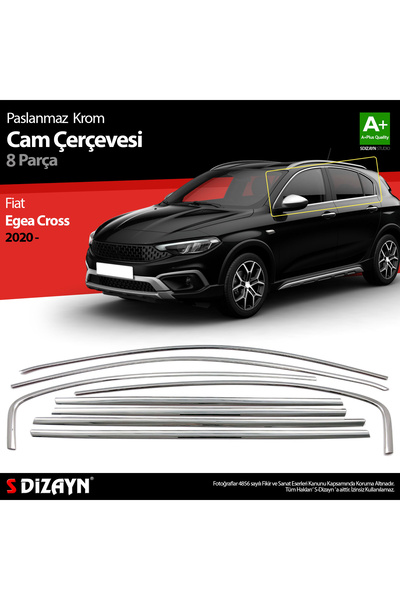 S Dizayn S-Dizayn Fiat Egea Cross Krom Cam Çerçevesi 8 Prç. 2020 Üzeri A+ Kal...