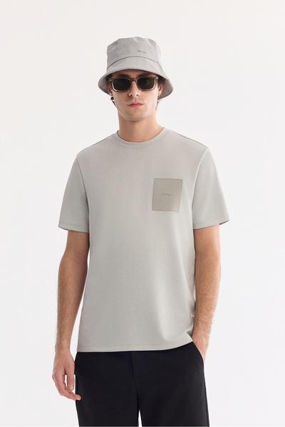 Avva Men's Gray Crew Neck Printed Bi-Stretch Interlock Regular Fit T-Shirt A6...