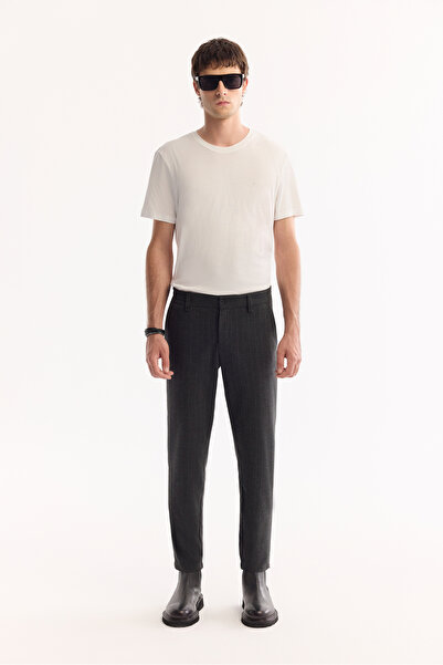 Avva Men's Anthracite Viscose Blend Easy-Iron Striped Slim Fit Trousers A52Y3006