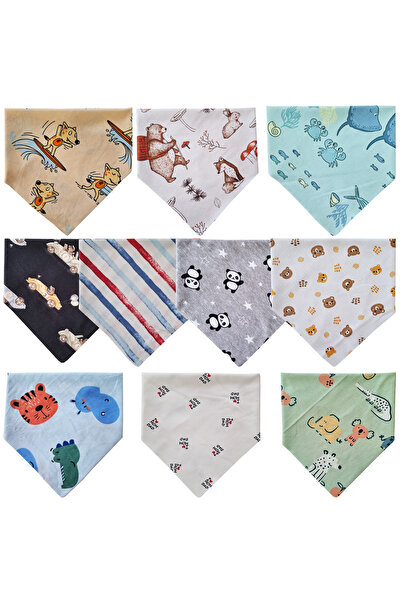 Baby Minik Triangle Scarf Combed Cotton Drool and Feeding Bib 10 Pieces