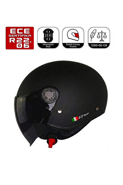 freem FR612 Mat Siyah Motosiklet Kaskı Güneş Vizörlü Yarım Açık Motorcu Kask