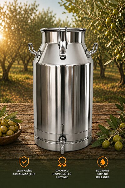 Favo Agro 50 Litre Zeytinyağı Güğümü - Musluklu - Paslanmaz Çelik - Klips Kap...