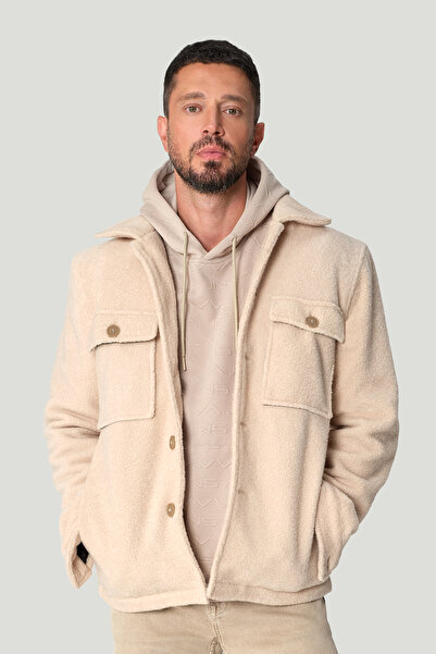 Avva Men's Beige Hooded Printed Elastane Regular Fit Sweatshirt A42Y1332