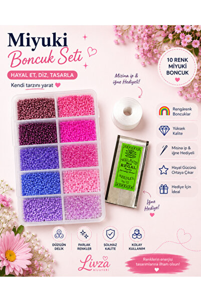 LİVZA BİJUTERİ Miyuki Delika Set Takı Yapım Seti 27 Pembe mor renkleri