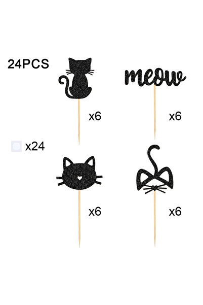 Choice Black YOMDID 24Pcs Cat Cake Toppers Glitter Cat Cupcake Toppers Kitten...