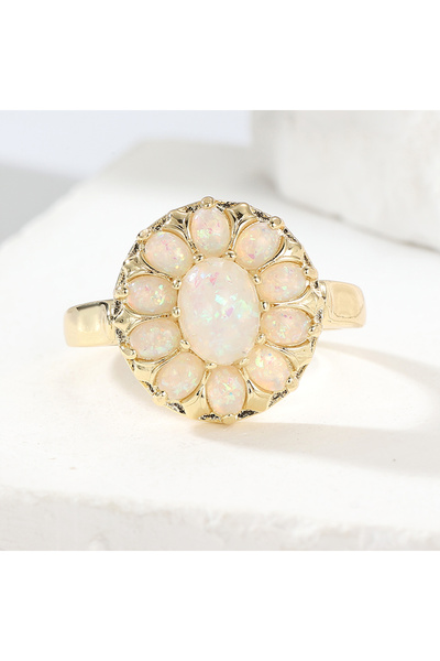 Choice1 8 Gold-color B629 Elegant Temperament Synthetic Opal Flower Shaped Ri...