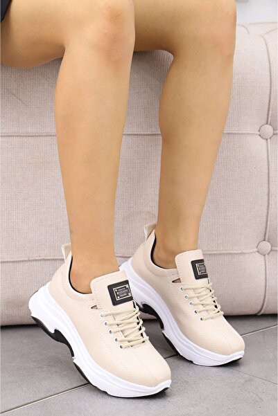Madam Tarz Frm-701 حذاء رياضي كاجوال بأربطة ونعل من الجلد البيج