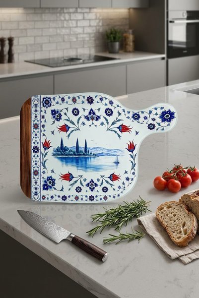Decorita Glass Cutting Board with Handle - Glass Cutting Board |   Izni Garden |   28cm X 40cm