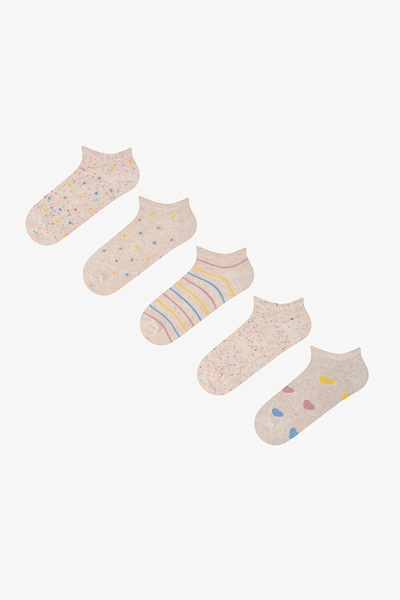 Penti 5 Pairs of Cotton Colorful Pauntiye Patterned Booties Socks