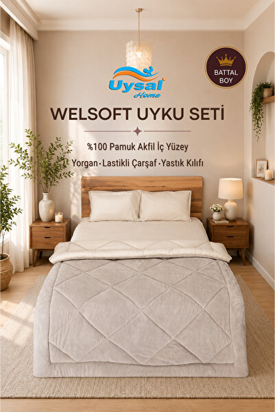 UYSAL WELSOFT AKFİL BATTAL BOY UYKU SETİ 220x240 BEJ