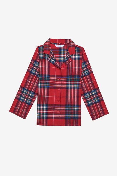 Penti Cotton Unisex Kids Red Plaid Fam Red Shirt Pajama Set