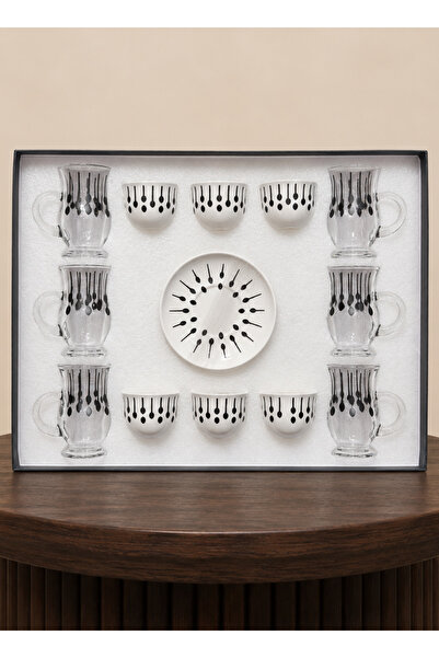 ALQANNAS Tea Cups and Coffee Cups Set 18Pcs Laser Engraving High Quality Blac...