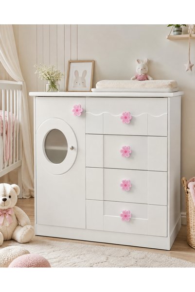 TURUNÇ AKSESUAR Pink Flower Handle - Diameter 6 cm Baby Girl Child Teenager Room Cabinet Drawer Furniture Handle Floral Handles