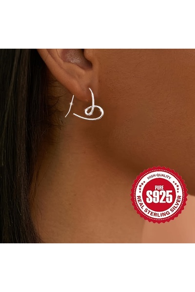 Choice Silvery Pair of Twisted Heart Wire Ear Hooks Low Allergy 1.41g S925 Si...
