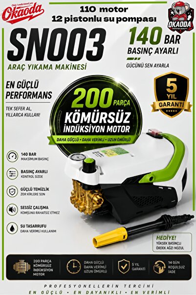 okaoda 🚀 SN003 Güçlü su basıncı, 200 stator motor, su basınç göstergesi, köm...