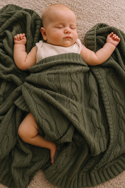 Cigit Hair Knitted Knitwear Blanket 80X100 cm (+/-5 cm) Khaki Green