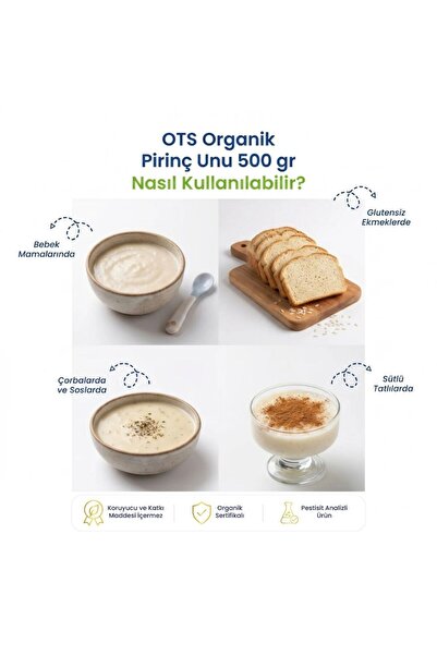 OTS Organik Pirinç Unu 500 gr (Organik Sertifikalı, Pestisit Analizli)