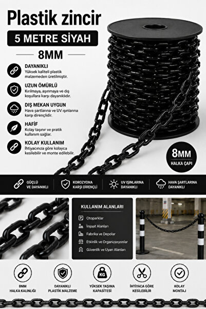 ONG PLASTIK 8MM PLASTİK ZİNCİR 5 METRE SİYAH