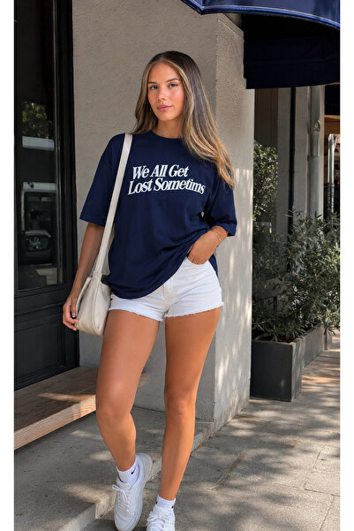 Madmext Indigo Printed Oversize T-Shirt Mg1532