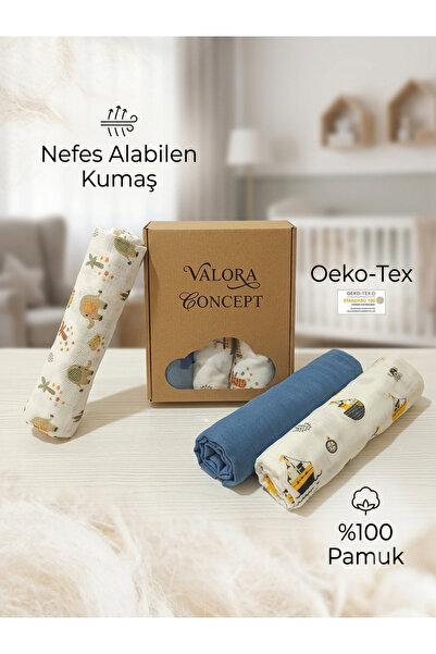 Valora Concept Multi-Purpose Baby Boy Muslin Blanket Set of 3, 100% Cotton Oe...