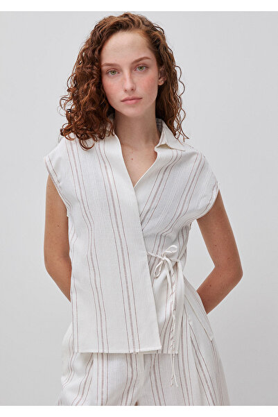 United Colors of Benetton Women's cream cotton linen blend tie-detail shawl c...