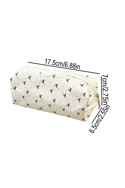 Choice Bow beige 1PC Cute Canvas Pencil Case Bow Pattern Desk Decoration Zipp...