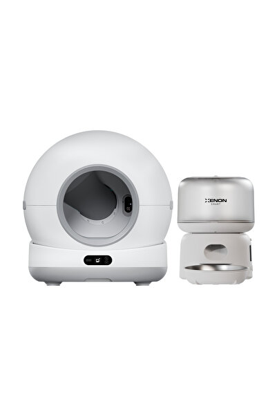 Xenon Smart Kedi Tuvaleti ve Mama Kabı 2'li Set | WiFi, 72L Otomatik Kedi Tuv...