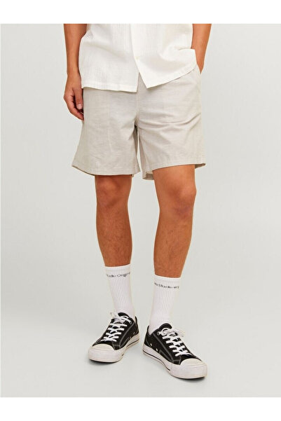 Jack & Jones Men's Lace-Up Short Cream Linen Shorts-12248629