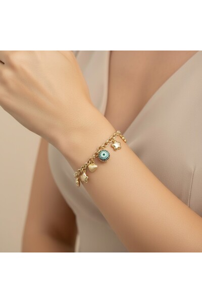 XUPING JEWELRY سوار من ستايل إنسي/مجوهرات شوبينغ مزين بخرز العين الشريرة وقلوب