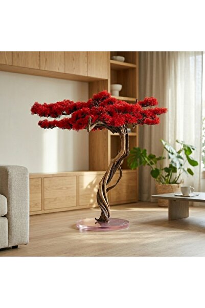 Decoroon El Yapımı Gerçek Ağaç Gövdeli Kırmızı Yapay Bonsai – Epoksi Tabanlı ...