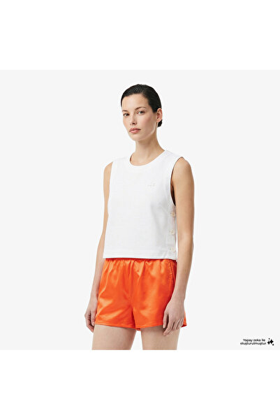 Lacoste Kadın Slim Fit Kolsuz Beyaz Bluz