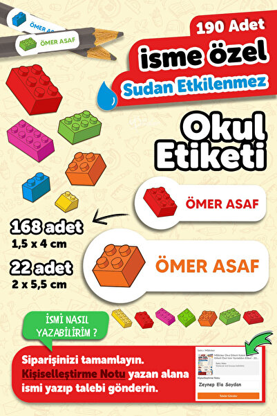MSticker Okul Etiketi Kalem Defter isimli Etiket Isim Yazılabilen Oyuncaks - ...