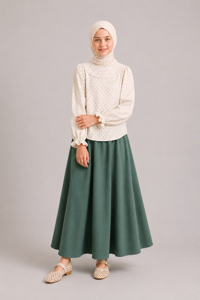 Angel&Co. Girls Clothing Set bluză verde muselină și fustă maxi cu 2 șuvițe
