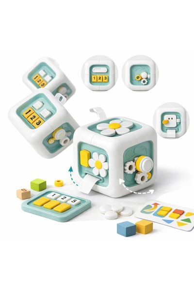 Printisor Cub Montessori 6 in 1 Senzorial pentru Bebelusi, Verde, Jucarie Edu...