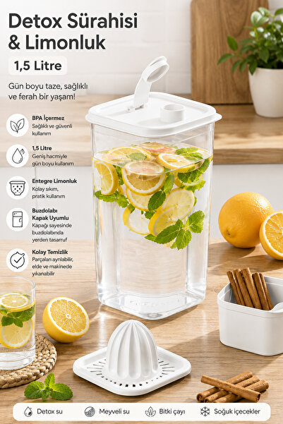 Porsima 06-1109 Sızdırmaz Kapaklı Detoks Sürahi-matara & Limonluk -şerbetlik ...