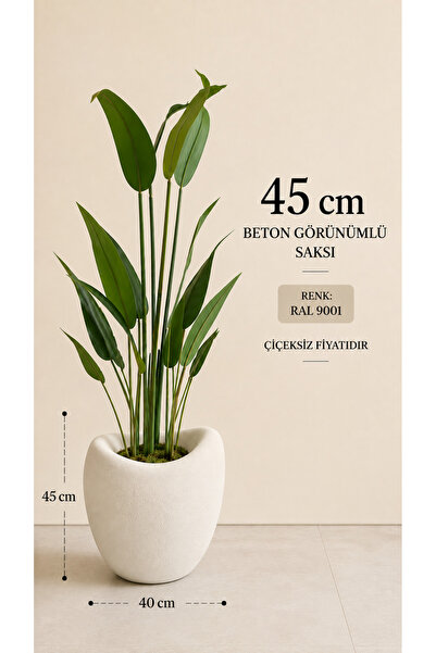 Lunalore Beton Doku Fiber Saksı 45 CM – 34 Lt, Yapay ve Canlı Bitki Uyumlu, İ...