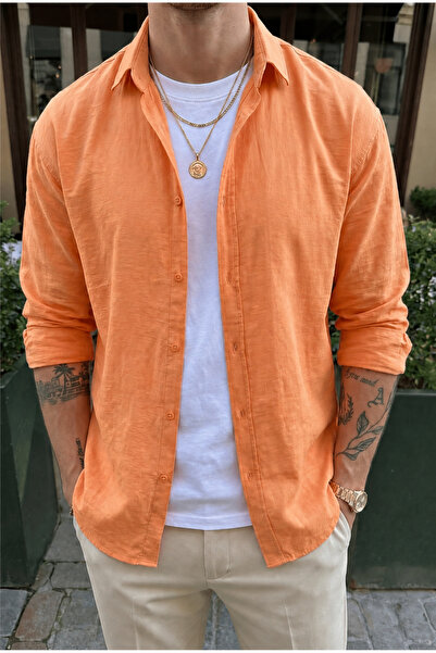 VACHT Nairobi orange soft linen look half oversize comfortable fit shirt