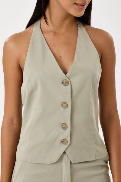 FİRİ %100 TENCEL HALTER YAKA BOYUNDAN BAĞLAMALI YELEK