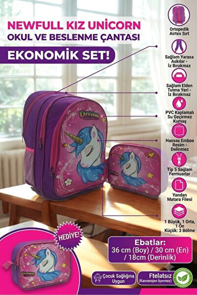 Kız Unicorn Okul Ve Beslenme Çantası-ekonomik