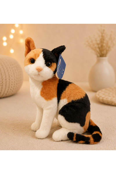 Şeker Adası Meowing Sitting Realistic Looking Plush Tabby Cat 27 cm 62441