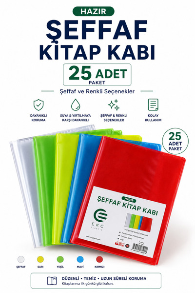 EKC Plastik Hazır Şeffaf Kitap Kabı - Kendinden Geçmeli - Dayanıklı, Kalın, S...