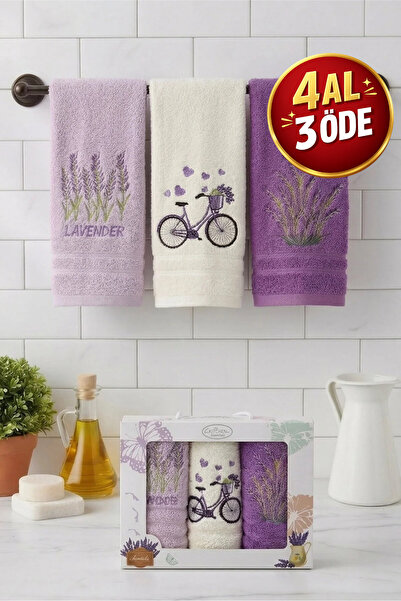 Genel Markalar 3'lü Lavanta Desenli Mutfak Havlusu - %100 Pamuklu -30x50 - Ku...