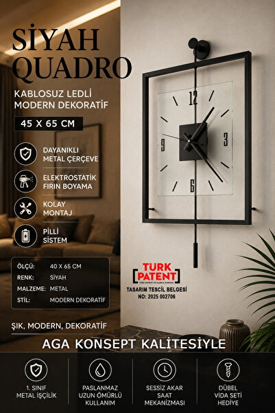 AGA KONSEPT SİYAH Quadro Kare Şeffaf Luxe 45 x 65 cm, Modern Dekoratif Sarkaç...