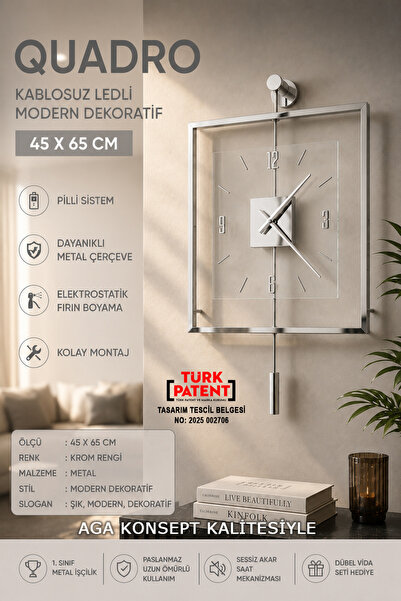 AGA KONSEPT KROM RENGİ Quadro Kare Şeffaf Luxe 45 x 65 cm, Modern Dekoratif S...