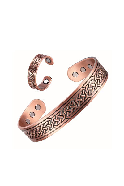 Choice 58-60mm WXTZ 2Pcs Magnetic Copper Bracelet and Ring Set for Men, Adjus...