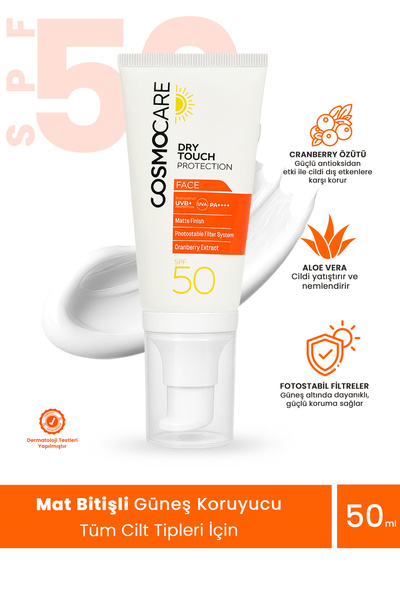 Cosmocare Dry Touch Protection, Mat Bitişli Yağsız Hafif Yüz Güneş Kremi, SPF...