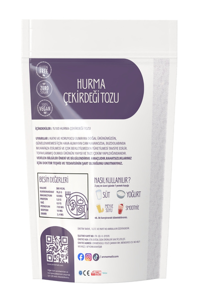 Emine türk anneli 250 gr Hurma Çekirdeği Tozu (UNU) %100 Doğal Annemeli