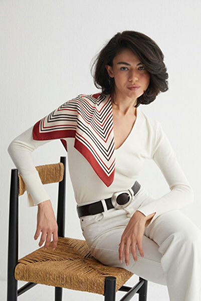 Silk and Cashmere Kiremit Beyaz Laila Saf İpek Küçük Kare Eşarp 53x53 cm