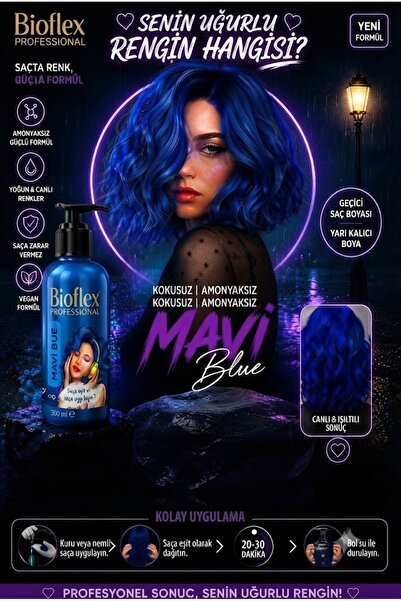 Bioflex Mavi Rüya Saç Boyası Geçici Renkli Pastel Mavi Amonyaksız 250 ml Drea...